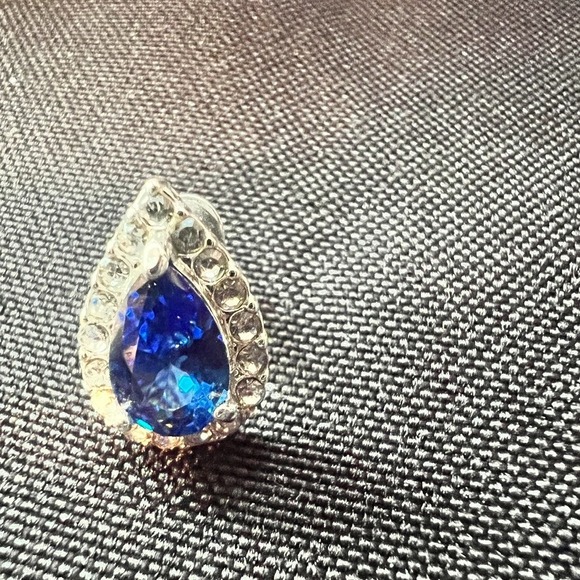 Danecraft Fine Silver Plate Sapphire Blue CZ Teardrop Earrings w/Box Vintage - Picture 10 of 14